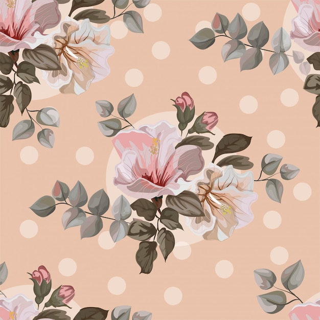 Flowerf vintage with hibiscus seamless pattern  illustration