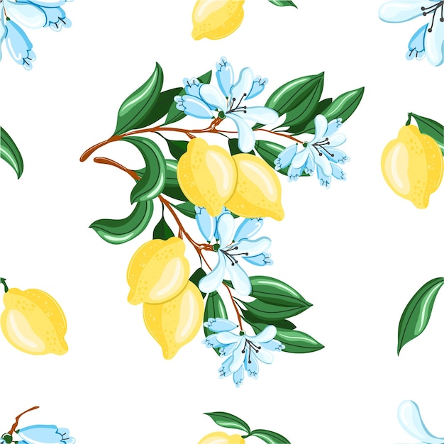 Flowering branch with lemons seamless summer pattern