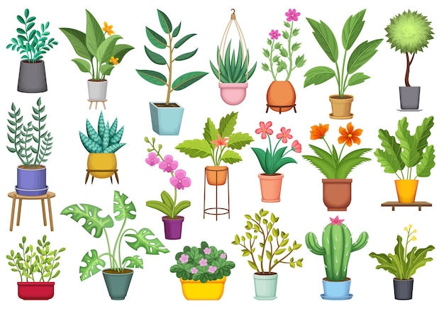 Flowerpot cartoon icons set .