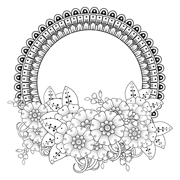 Flowers in black and white Doodle art for coloring book