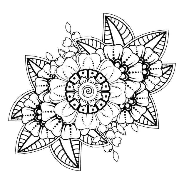 Flowers in black and white Doodle art for coloring book