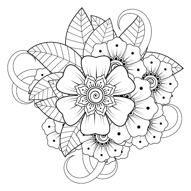 Flowers in black and white Doodle art for coloring book