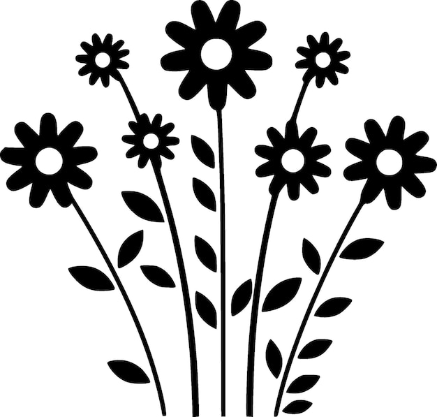 Flowers Black and White Isolated Icon Vector illustration