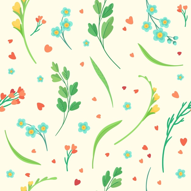 Flowers blossoms and leaves seamless pattern