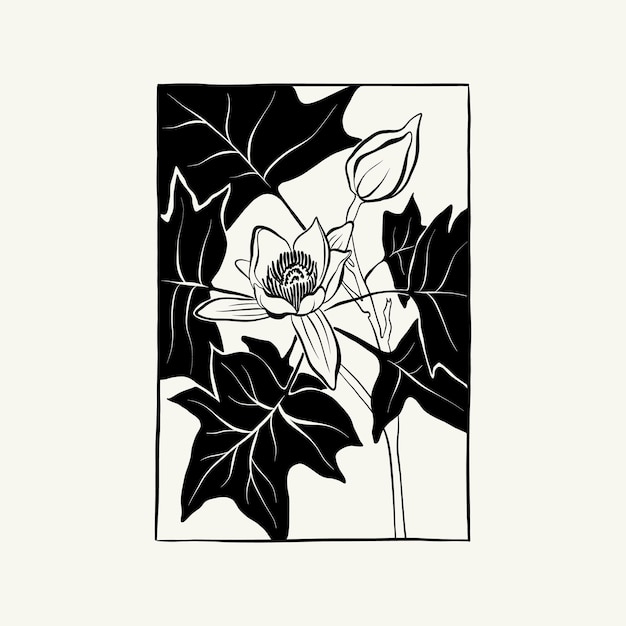 Flowers, Botanica illustration. Black ink, line, doodle style.