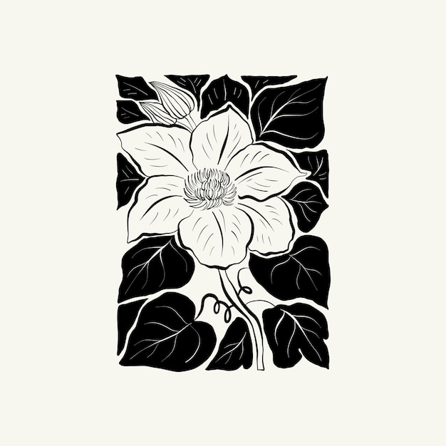 Flowers, Botanica illustration. Black ink, line, doodle style.