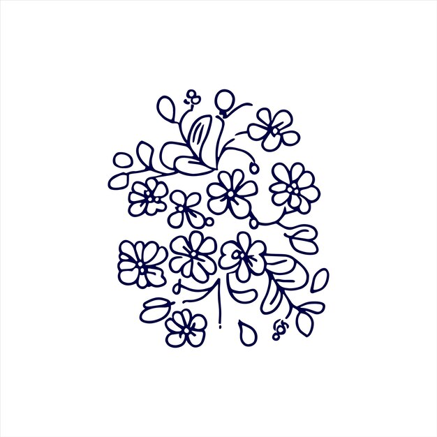 Flowers bouquet outline Coloring books page for adults or children Flat Vector Illustration