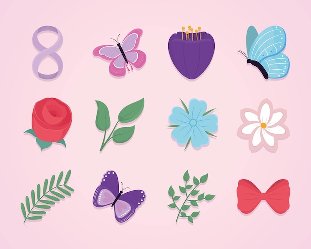 Flowers and butterflies set