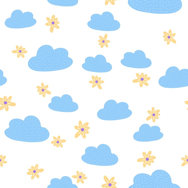 Flowers and cloud seamless pattern Scandinavian style background Vector illustration for fabric design gift paper baby clothes textiles cards