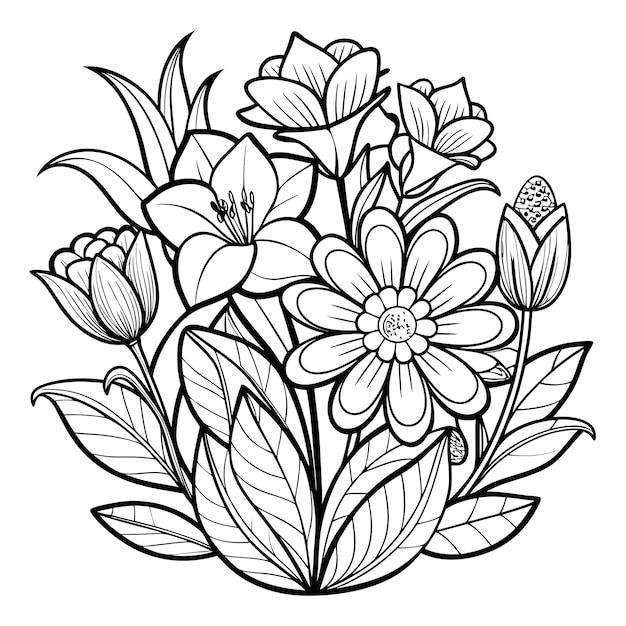 Vector flowers coloring pattern page kdp interiors line art black and white