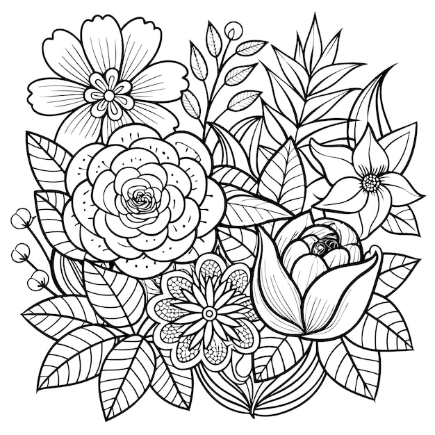 Flowers coloring pattern page KDP interiors line art black and white