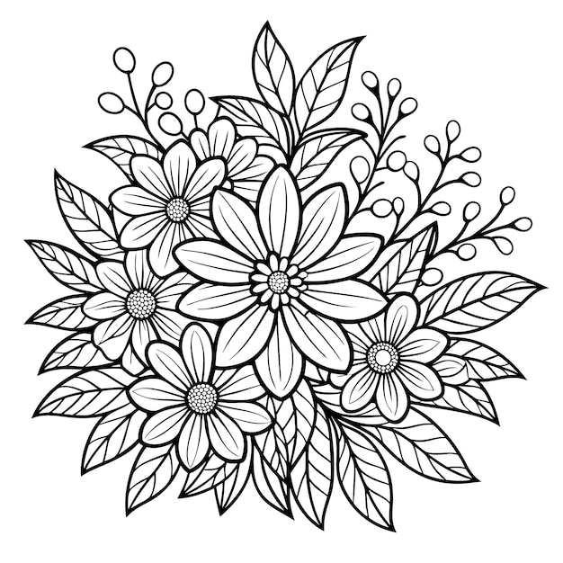 Flowers coloring pattern page KDP interiors line art black and white