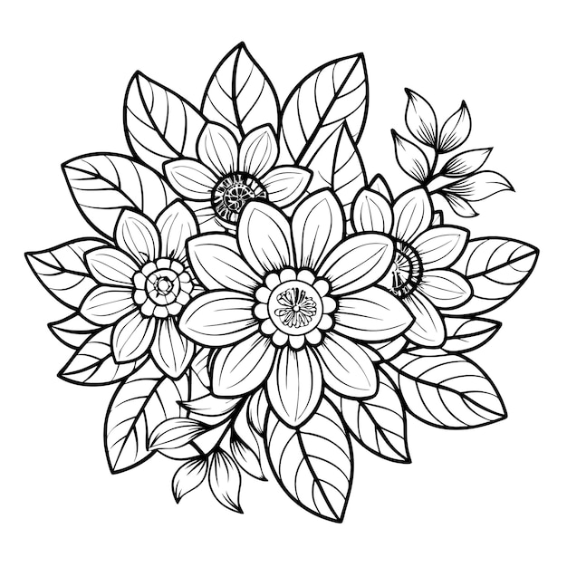 Vector flowers coloring pattern page kdp interiors line art black and white