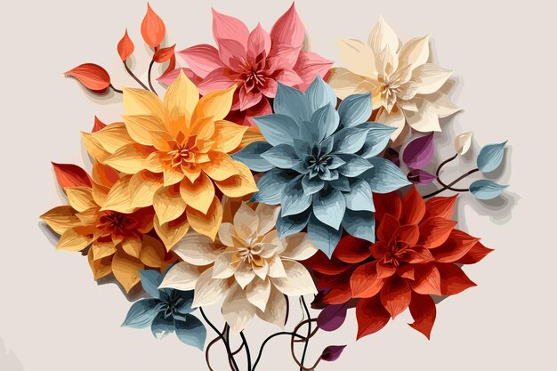 Flowers creative composition Bouquet of dahlia flowers plant with leaves isolated