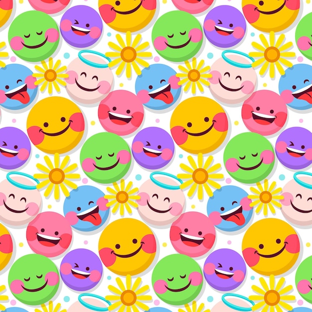 Flowers and emoticons pattern template