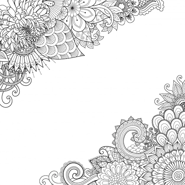 Flowers frame, zentangle style, coloring page