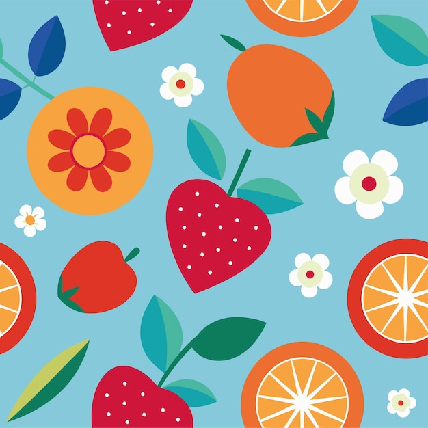 Vector flowers and fruits seamless pattern vector art and illustration