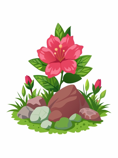 flowers in the grass with rocks and flowers