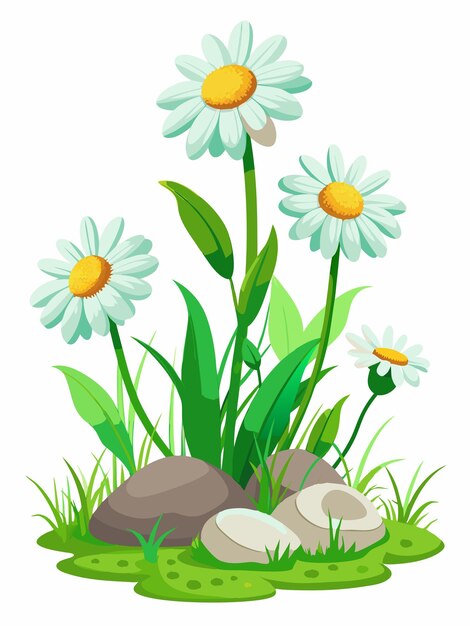 Vector flowers in the grass with a white background