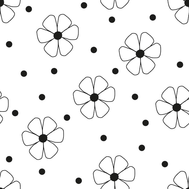 Flowers hand drawing seamless pattern black and white doodle minimalistic vector background