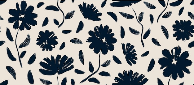 flowers hand drawn seamless pattern ink brush texture