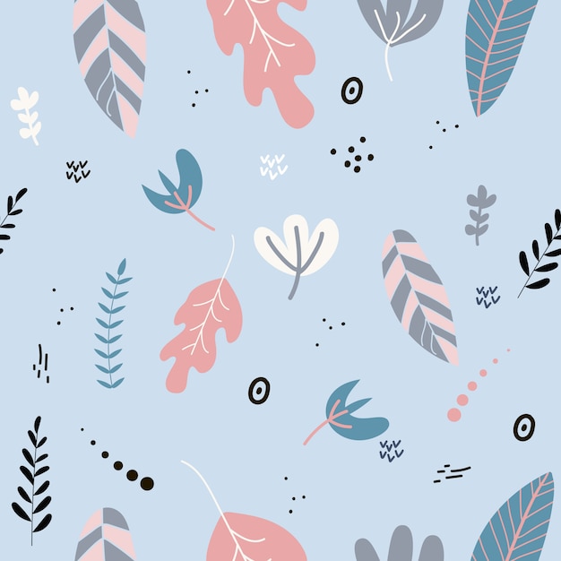 Flowers and leaf pretty spring pastel colors. Pattern floral