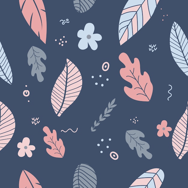 Flowers and leaf pretty spring pastel colors. Pattern floral