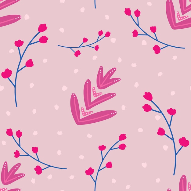 Flowers and leaf seamless pattern Scandinavian style background