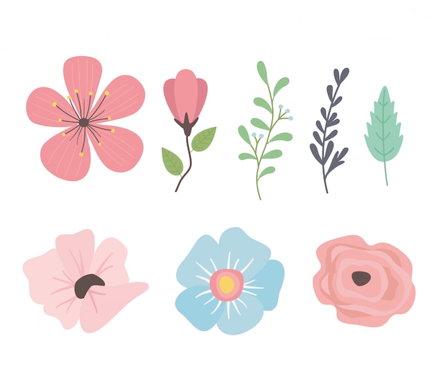 Flowers and leafs set icons