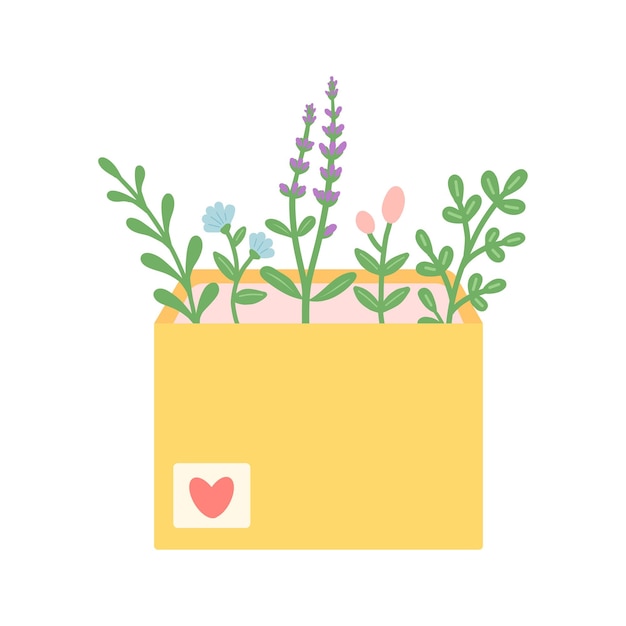 Flowers and leaves in envelope vector illustration