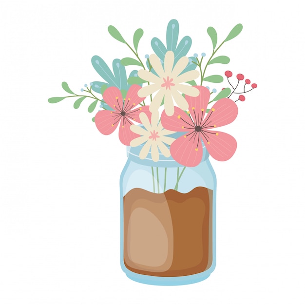 Flowers and leaves inside vase 