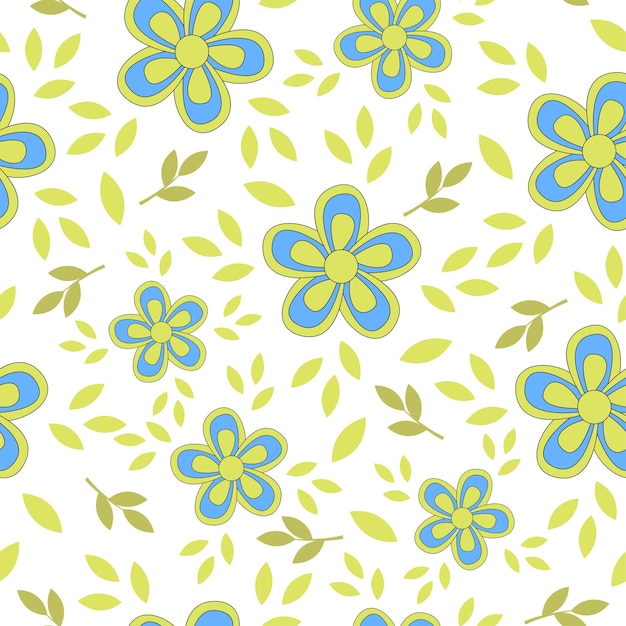 Flowers and leaves seamless pattern Colorful On white background