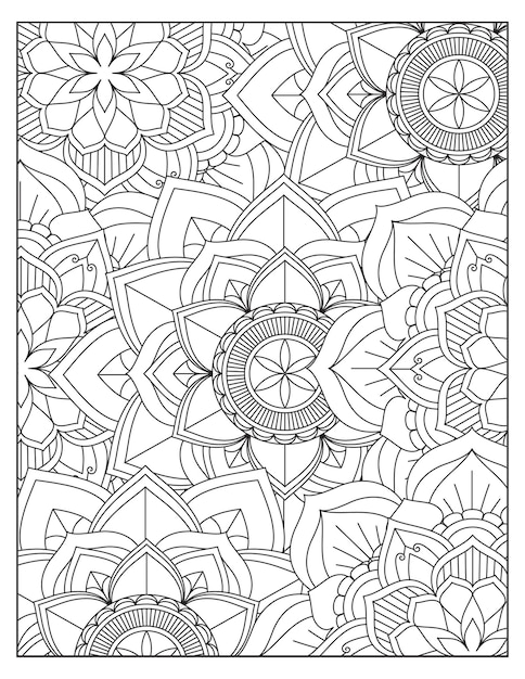 Flowers mandala coloring pattern design