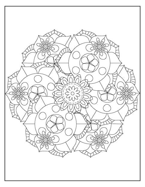 Flowers mandala coloring pattern design