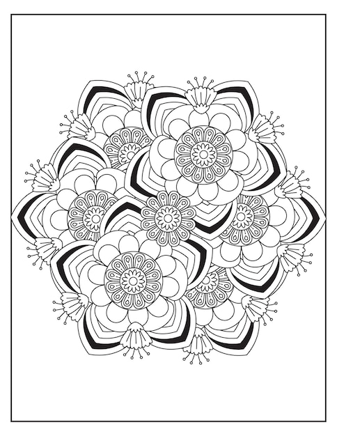 Flowers mandala coloring pattern design