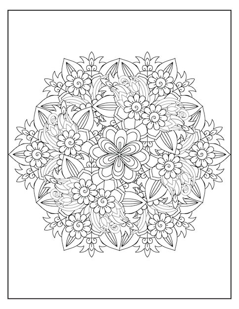 Flowers mandala coloring pattern design