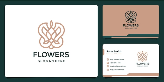 Flowers monoline luxurious logo design and business card