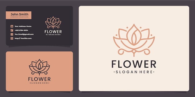 Flowers monoline luxurious logo design and business card