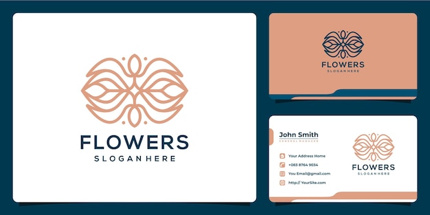 Flowers monoline luxury logo design and business card template