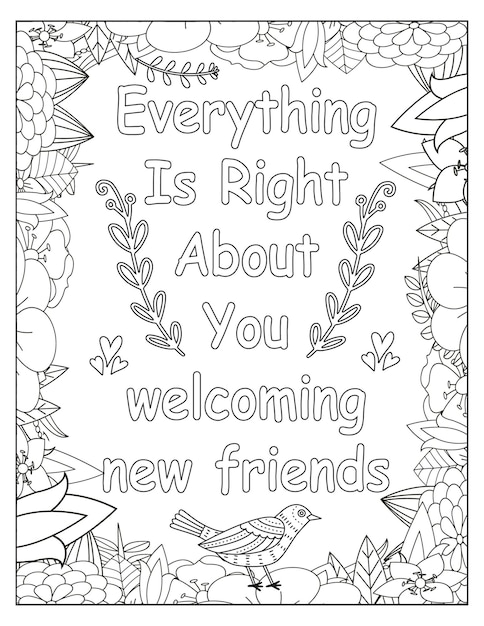 Flowers motivational coloring frame design