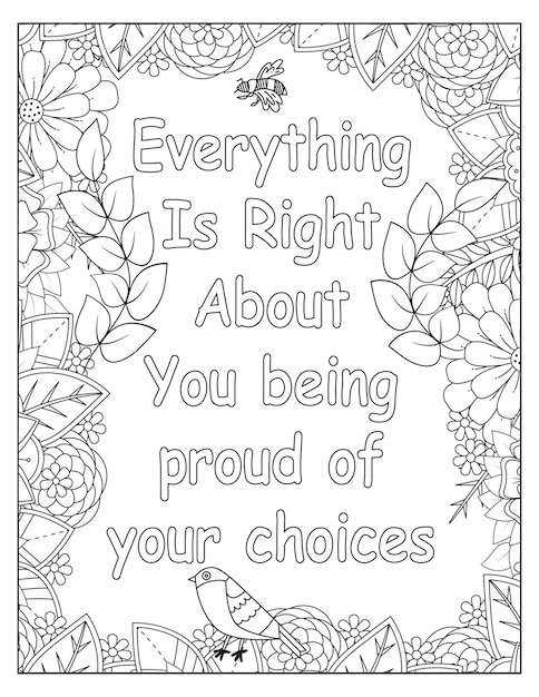 Flowers motivational coloring frame design