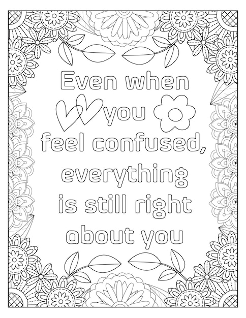 Flowers motivational coloring frame design