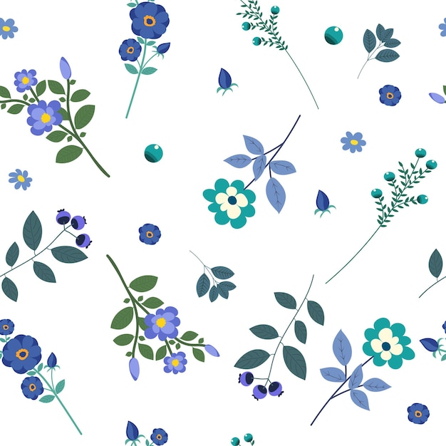 Flowers plants seamless white background in flat design vector