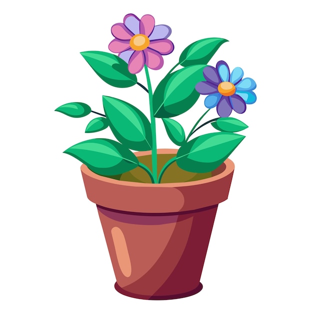 Flowers in pot houseplant vector illustration