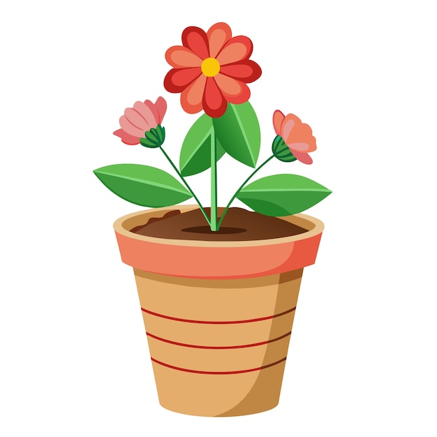 Flowers in pot houseplant vector illustration