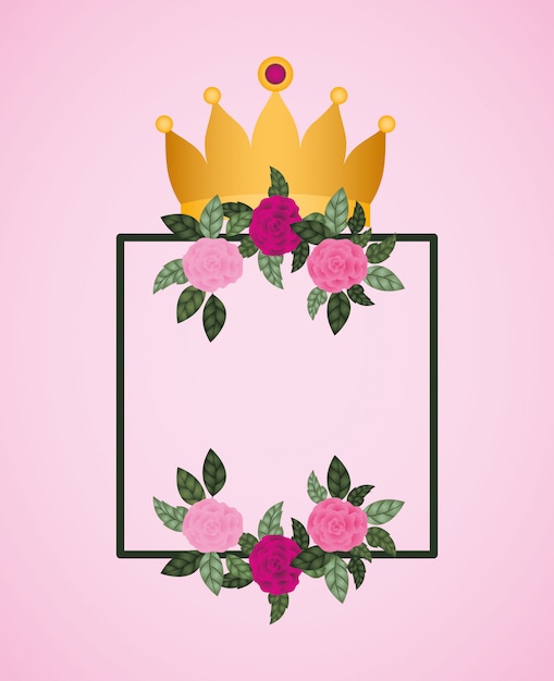 Flowers roses with queen crown decoration