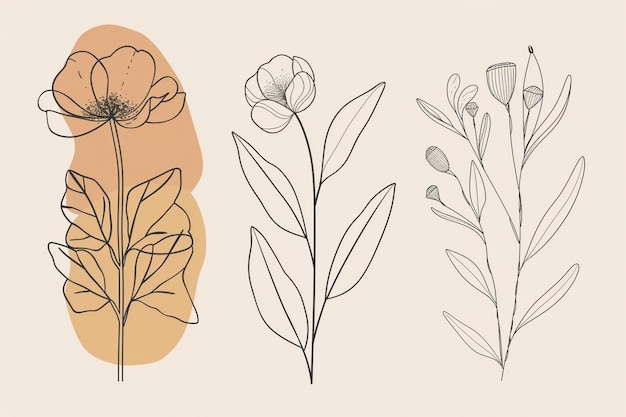 flowers in a row sketched on a beige background