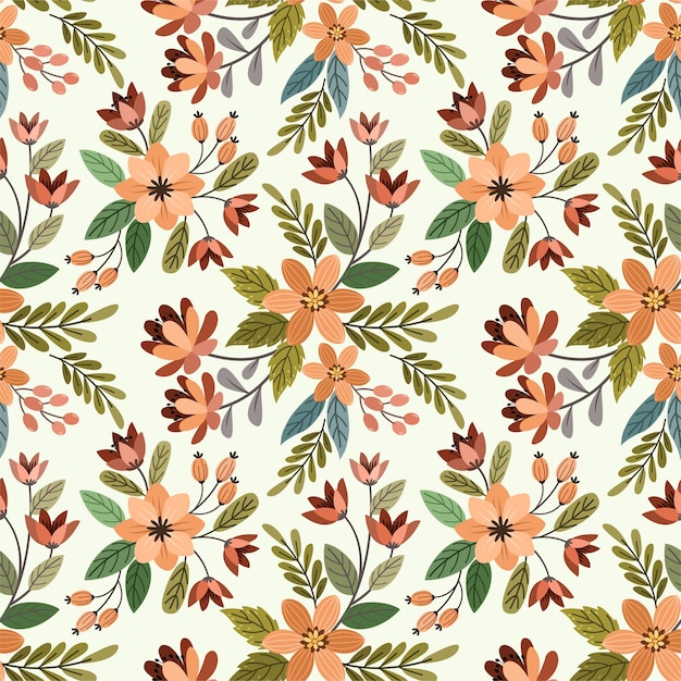 Flowers seamless pattern background with elegant hand drawn floral design