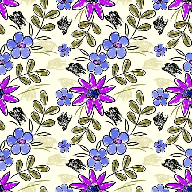 Flowers seamless pattern background with elegant hand drawn floral design