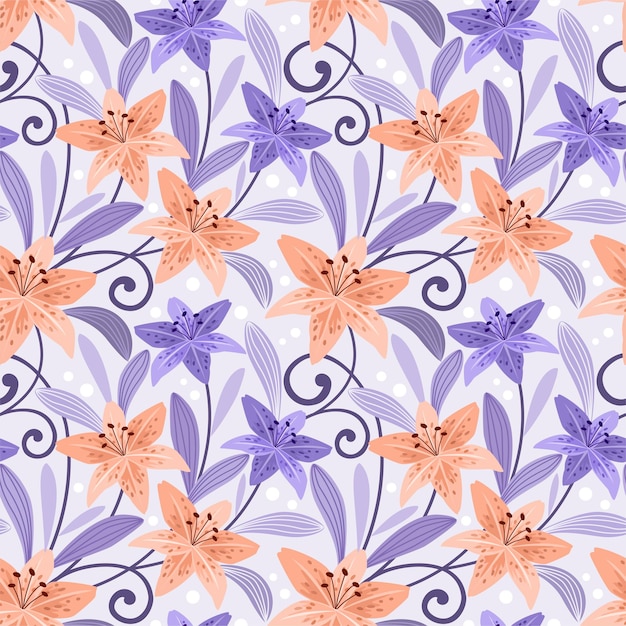 Flowers seamless pattern background with elegant hand drawn floral design